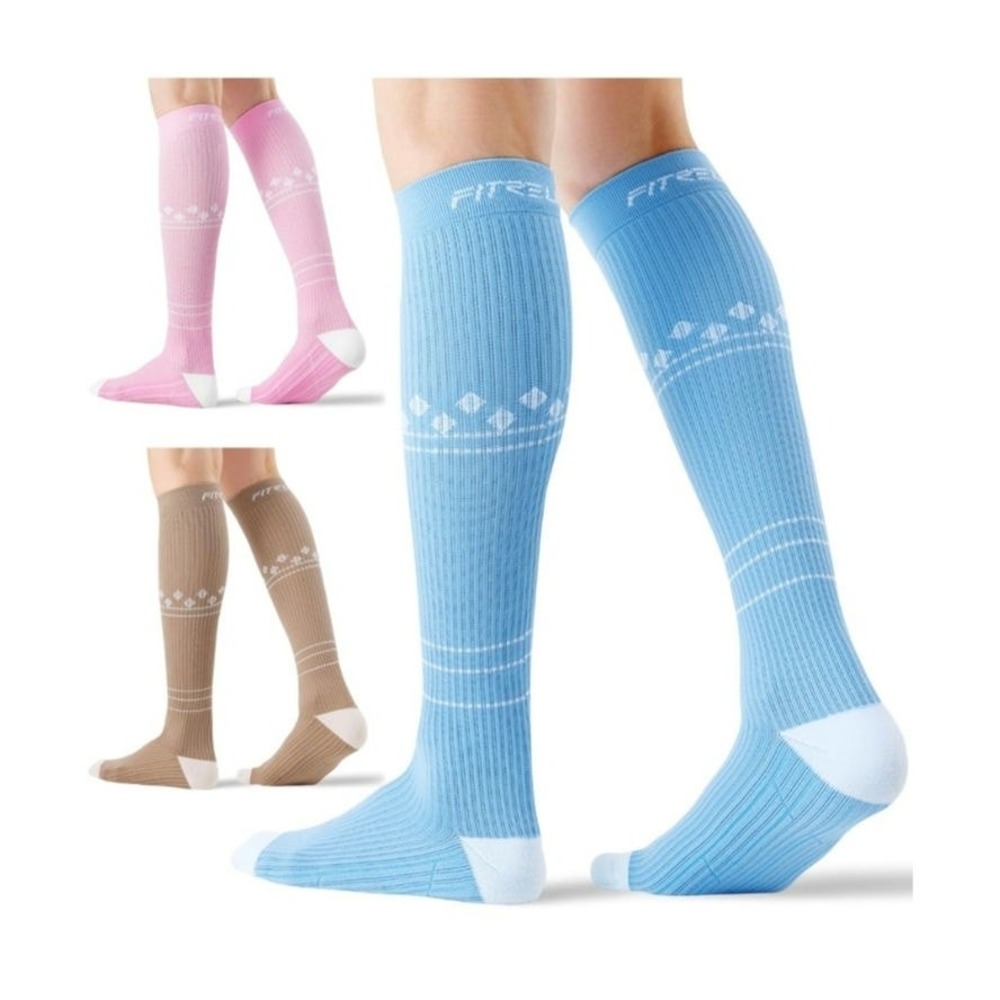 FITRELL 3 Pairs Compression Socks Blue Striped 20-30mmHg Small Mens 6-8.5